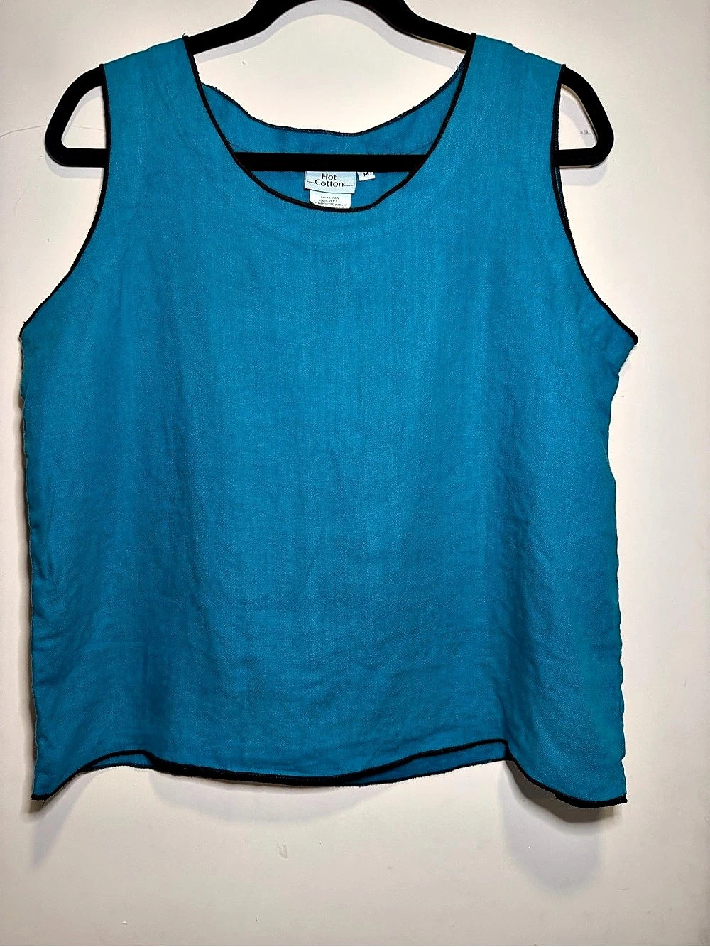 Hot Cotton 100% Linen Tank Top in Teal Size Medium